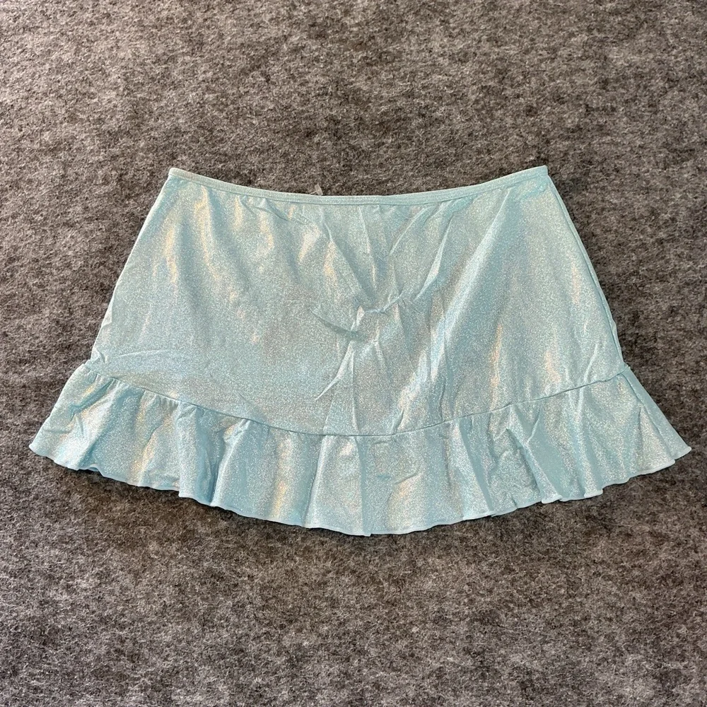 Frankie's Bikinis Sparkling Y2K Light Blue Swim Mini Skirt Size S